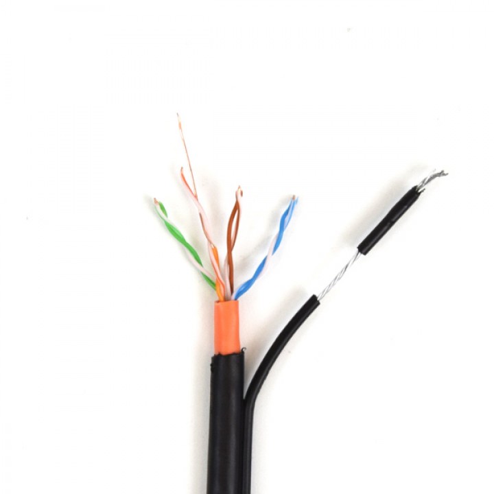 Наружная витая пара на тросу UTP 4*2*0.5-CU PVC-PE MT кат.5е (МЕДЬ с несущим тросом), 305м в двойной оплётке