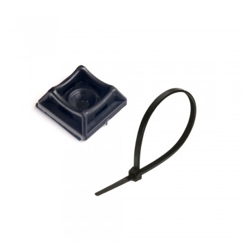 Монтажный комплект: Стяжка Relfix 4 x 250 мм (100 шт/уп) черная + Площадка для стяжки Relfix самоклеящаяся универсальная 20 x 20 мм (50 шт/уп) черная