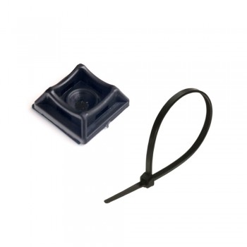 Монтажный комплект: Стяжка Relfix 5 x 450 мм (100 шт/уп) черная + Площадка для стяжки Relfix самоклеящаяся универсальная 20 x 20 мм (50 шт/уп) черная