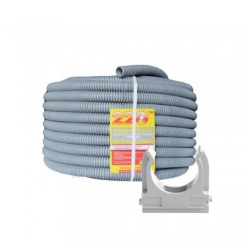 Комплект: гофротруба  220 TM Standart D 25 мм (50 м) серая + клипсы для гофры 25 мм (50 шт/уп) серая