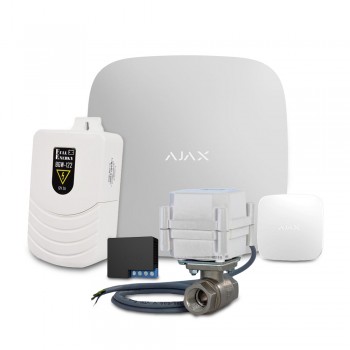 Комплект антизатопления: шаровый кран BUGATTI ШЭП ¾” ULTIMATE 12 В, централь Ajax Hub, датчик затопления Ajax LeaksProtect (white), беспроводное реле Ajax Relay, блок питания BGW-122