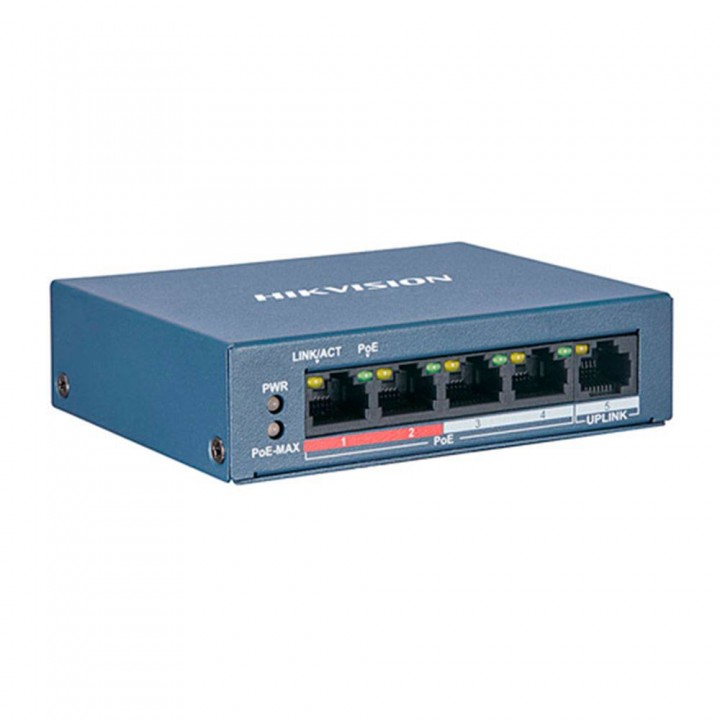 Неуправляемый PoE коммутатор Hikvision DS-3E0105P-E(B) с 4 портами PoE