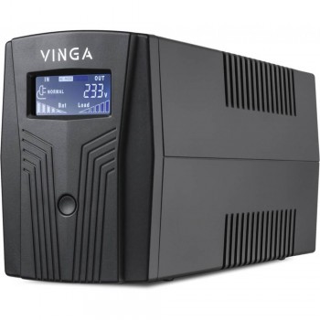 Источник бесперебойного питания Vinga VPC-800PU 800ВА / 480 Вт с LCD-дисплеем с USB в пластиковом корпусе