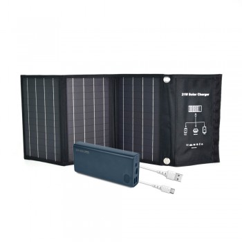 Комплект: портативная солнечная панель 21W Solar Charge,  повербанк FEB-292B 20 Вт + 22.5 Вт, кабель синхронізації RC-068W