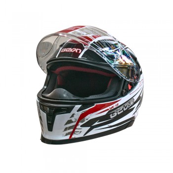 Мотошолом інтеграл Beon B-503 SINGLE VISOR ANGLE TEAR SHINY WHITE/RED (глянець білий/червоний), розмір XL
