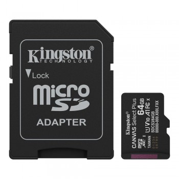 Карта пам'яті microSDXC Kingston 64GB Canvas Select Plus Class 10 UHS-I + SD-адаптер (SDCS3/64GB)