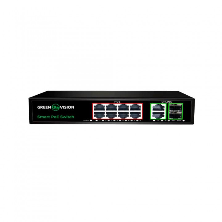 Комутатор мережевий GreenVision POE GV-021-D-8G+2PG+2SFP