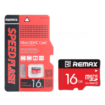 Карта памяти Remax Micro SD C10, Chip: Samsung, 16G, 0.5V, 12.5/21.1MByte/s, class10, Red