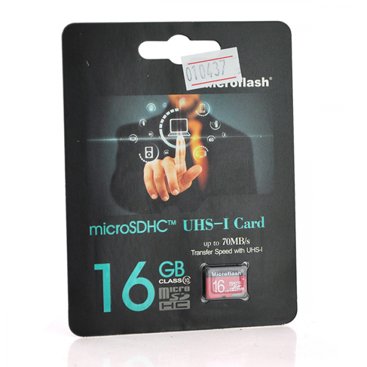 Карта памяти Microflash Micro SD, cкорость передачи данных 70MB/s, class10, 16G