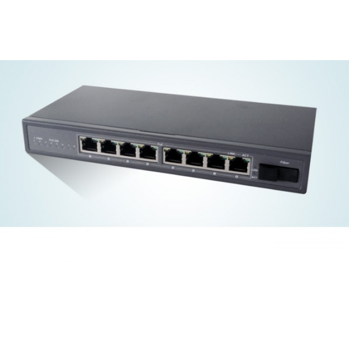 Коммутатор POE со встроеным SFP (А) 48V-57V, 8 портов PoE + 1 порт Ethernet FX 155 Мбит/с (UP-Link) 