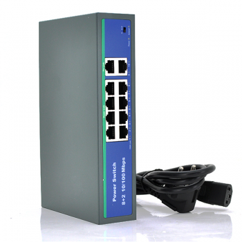 Коммутатор POE 48V с 8 портами POE + 2 порта Ethernet (UP-Link) 100Мбит , c усилением сигнала до 250метров