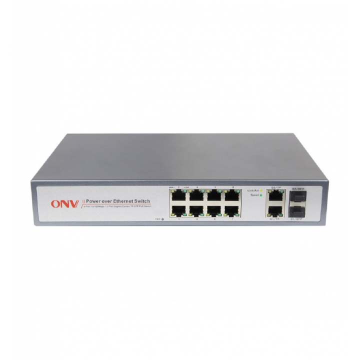  ONV-POE31108PFB, 8 портов РоЕ 100 Мбіт + 2 порта 1000 Мбіт + 2 оптических порта 1000 Мбіт