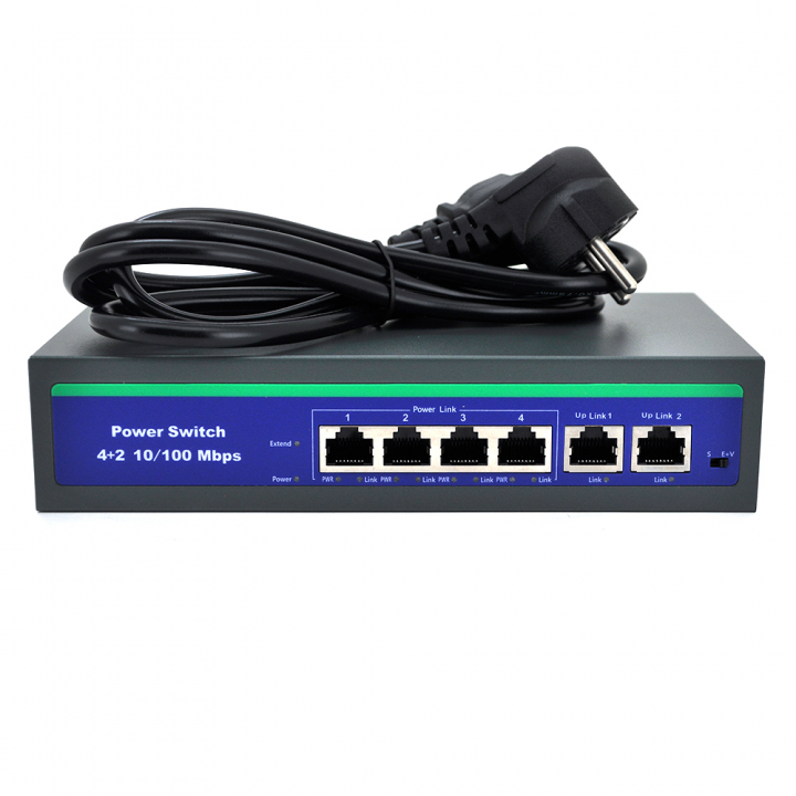 Коммутатор POE 48V с 4 портами POE 100Мбит + 2 порт Ethernet (UP-Link) 100Мбит