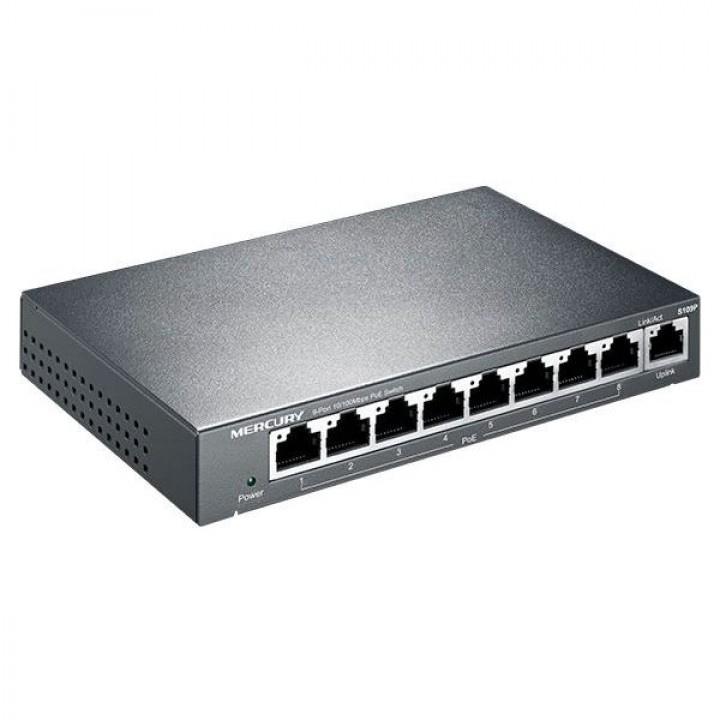 Коммутатор POE 48V Mercury S109P 8 портов POE + 1 порт Ethernet (Uplink ) 10/100 Мбит/сек