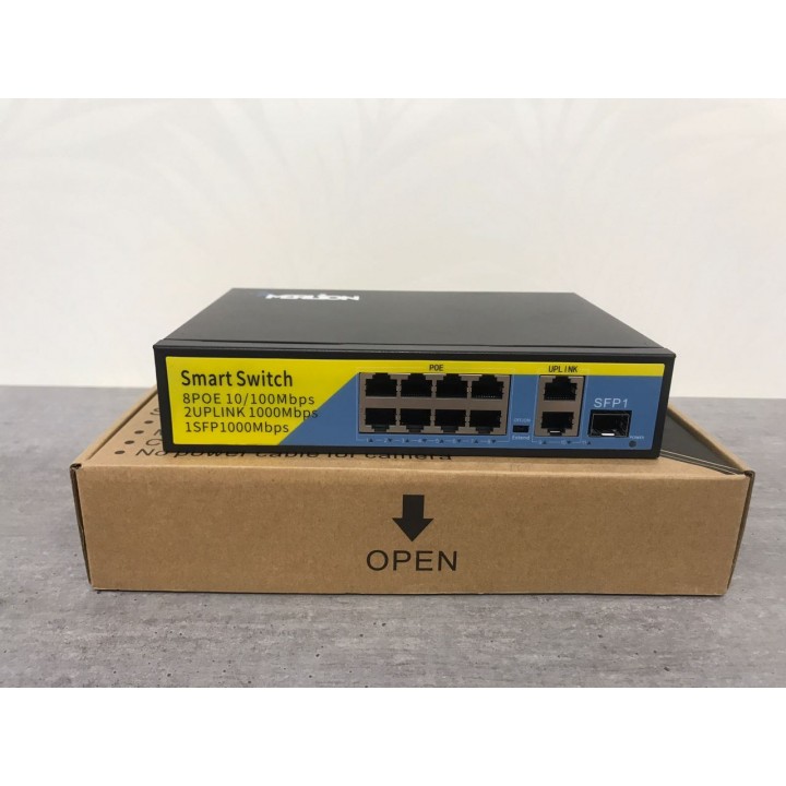POE коммутатор гигабитный свитч Merlion 8 POE 10/100 + 2 RJ45 10/1000Мбит, c усил. сигн. до 250м
